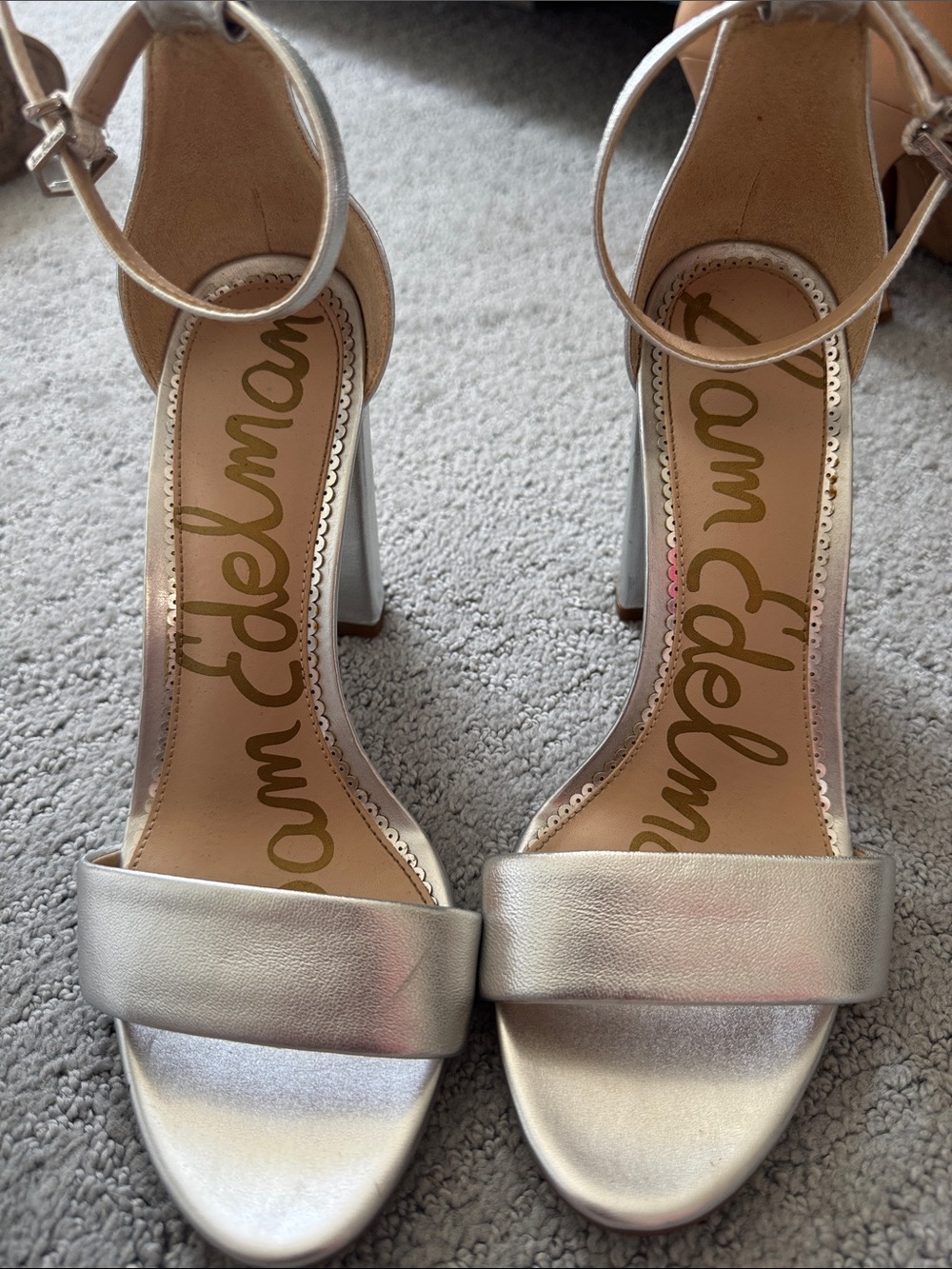 Sam Edelman Silver Metallic Block Heel Sandals